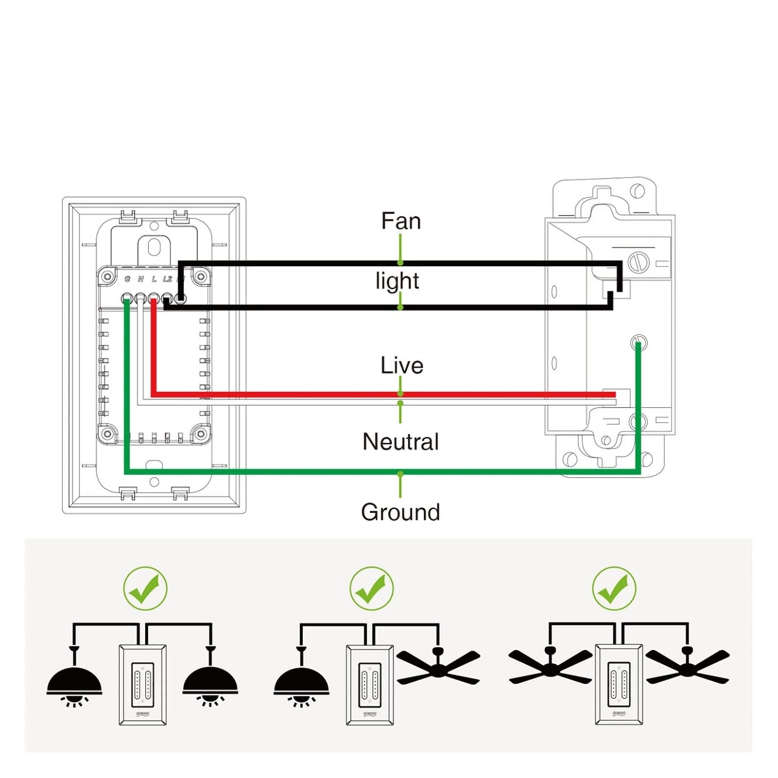 Interruptor inteligente Interruptor de atenuación dual inteligente Asistente de trabajo de control táctil de control táctil Interruptor de atenuación WiFi de 2.4Ghz Interruptor de luz inteligente