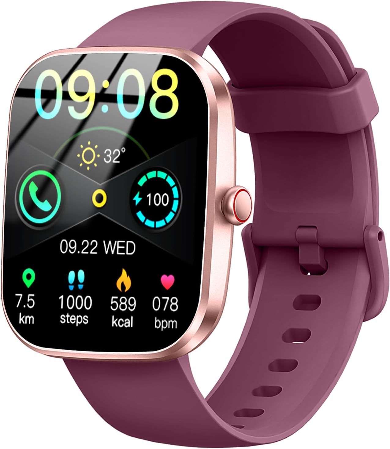 Smart Watch(Answer/Make Call), 1.91″ Smartwatch for Men Women, 2025 New Fitness Watch with 110+ Sport Modes, Fitness Activity Tracke with Pedometer/Sleep Monitor/Heart Rate/IP68 Waterproof, Wine Red