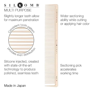 Cricket Silkomb Pro-25 Multi Purpose Hair Cutting Comb - Silicone-Injected, Seamless Teeth with Dual Tooth Pattern for Precision Cutting, Styling, Ideal for All Hair Types