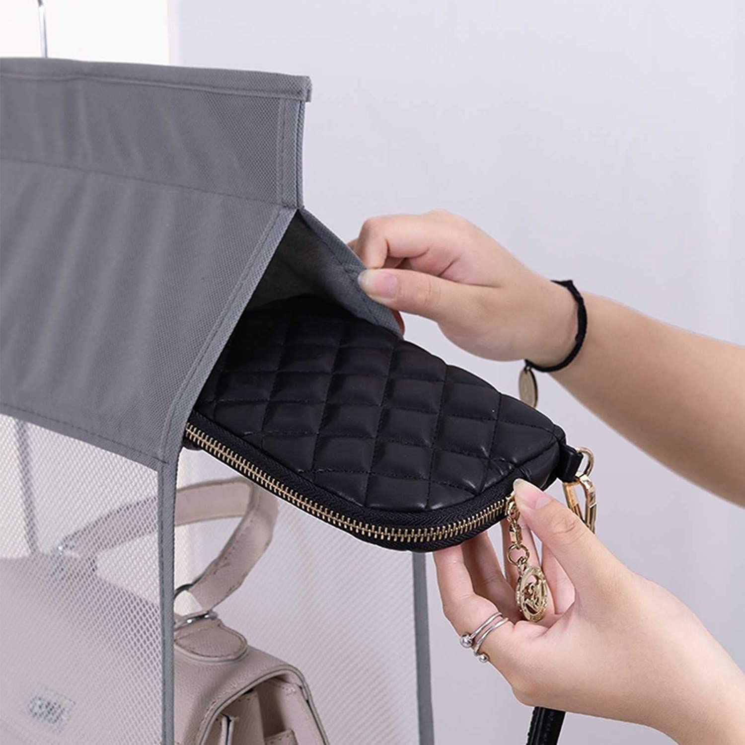 2 Piezas Organizador para Colgar Bolsos Colgador De Almacenamiento De Bolsos Organizador De Armario De Tela Oxford Ahorro De Espacio En El Armario (3 Rejillas Y 4 Rejillas)