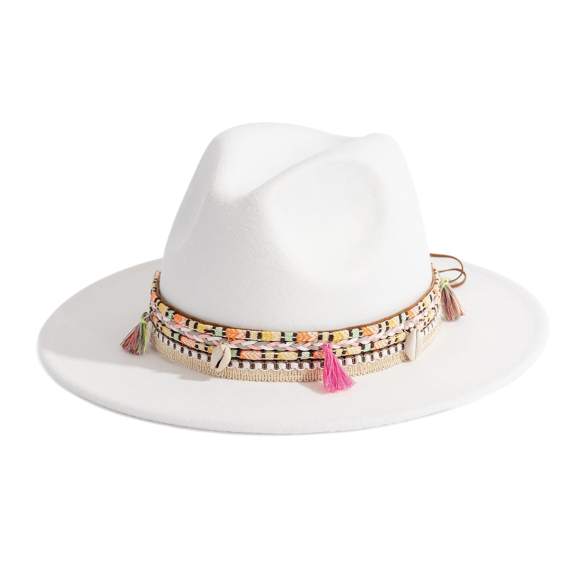 THE WHITE SHOP Charlie 1 Horse Hat Womens, Women's Cowboy Felt Fedora Laney Wilson Hat Wide Brim Panama Hats with Tassel (WHITE)