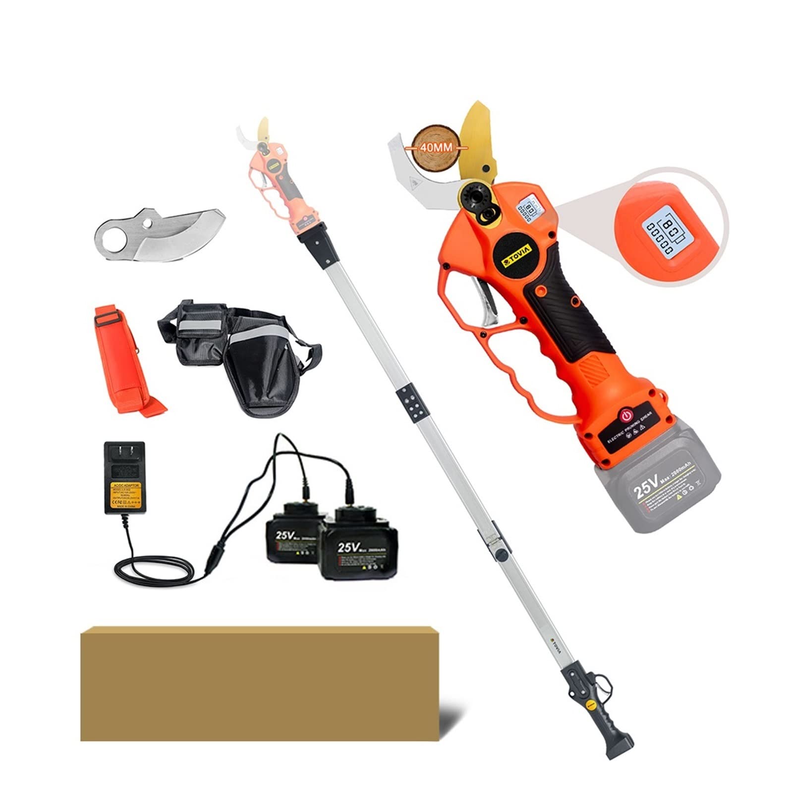 Sécateur électrique Sécateur électrique sans fil 25V 40mm cisaillement efficace arbre fruitier bonsaï élagage Branches Cutter 12 heures de temps travail(Shears pole(Box))