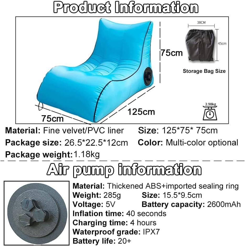 Fauteuil gonflable de camping ergonomique contre le mal de dos