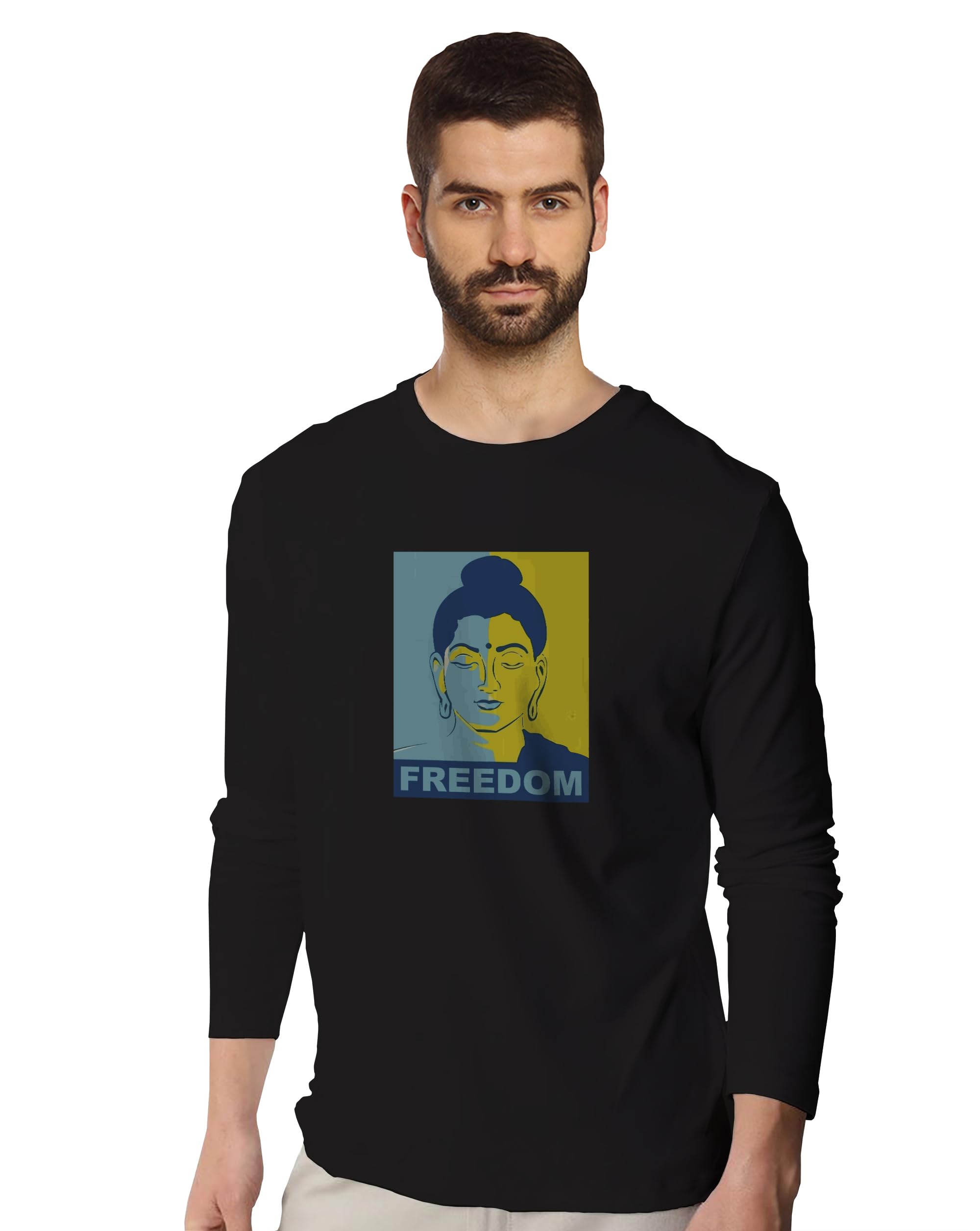 TantraBuddha Freedom Black Full Sleeves Men Round Neck Printed Tshirt