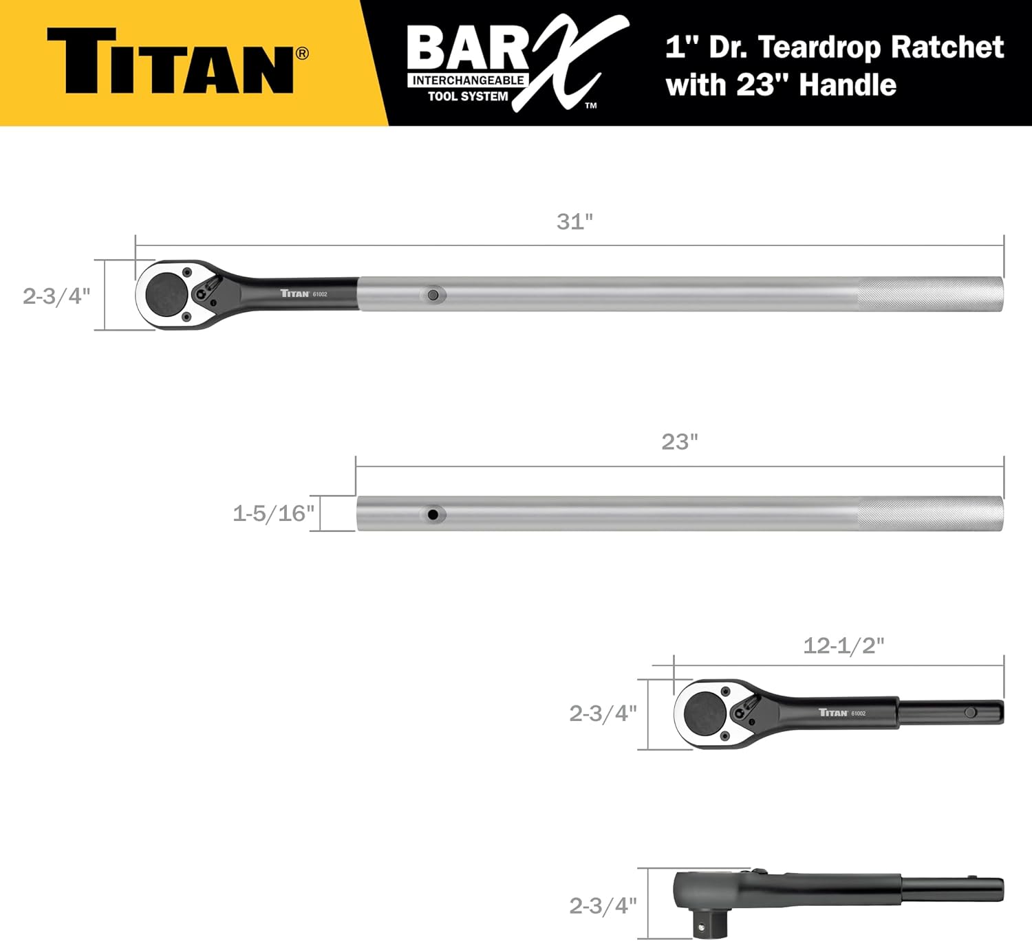 Titan Bar-X 61271 1-Inch Drive 31-1/2-Inch Teardrop Ratchet