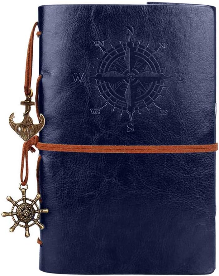 Leather Writing Journal,Vintage Refillable Notebook,Travel Diary,Sketchbook,Planner,Blank Pages,for Girls and Boys,7 Inches, Blue