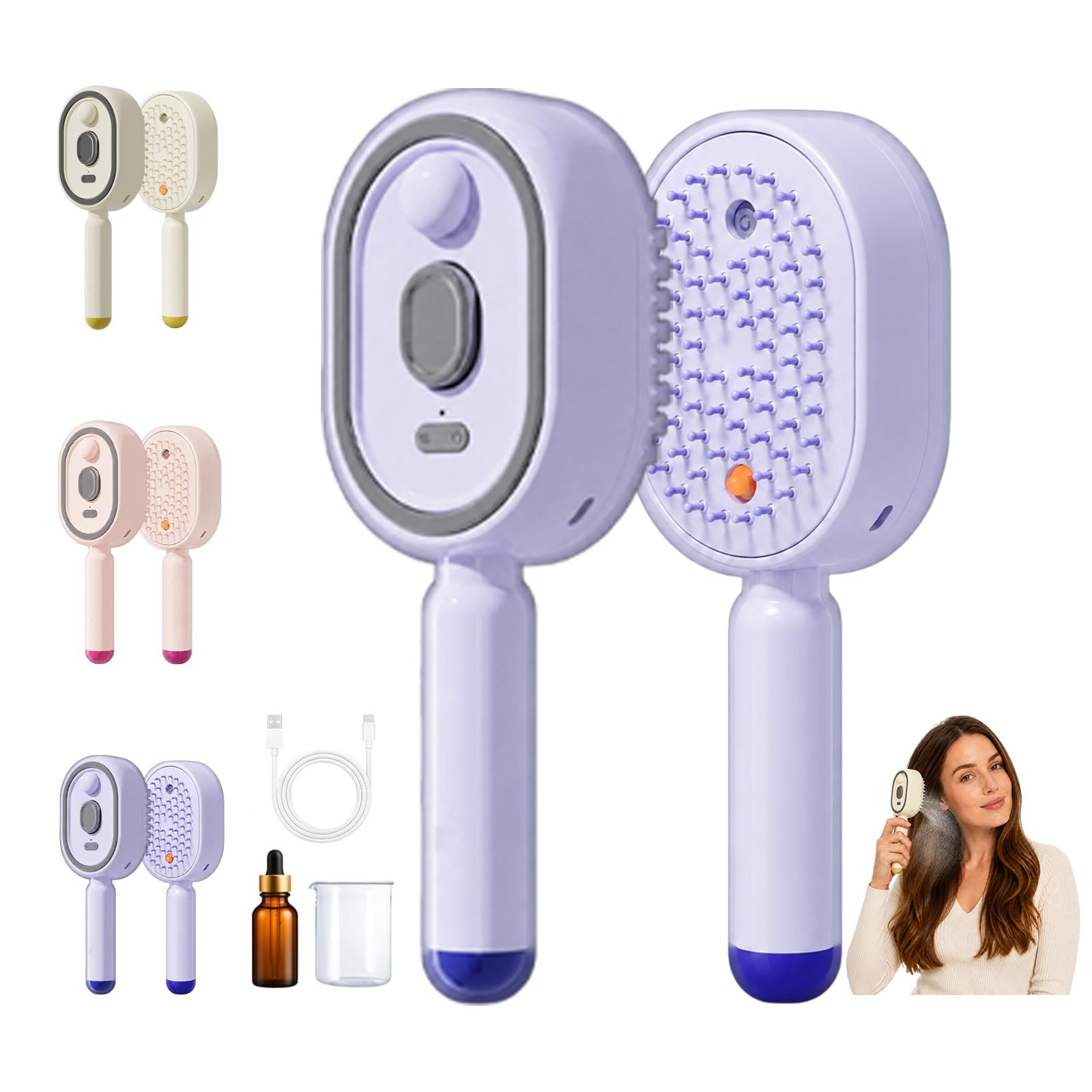 Electric Spray Air Cushion Massage Comb,Masaajero EléCtrico Con Almohadillas De Aire, Cepillo Recargable Para Aceites Esenciales Al Vapor (Purple)