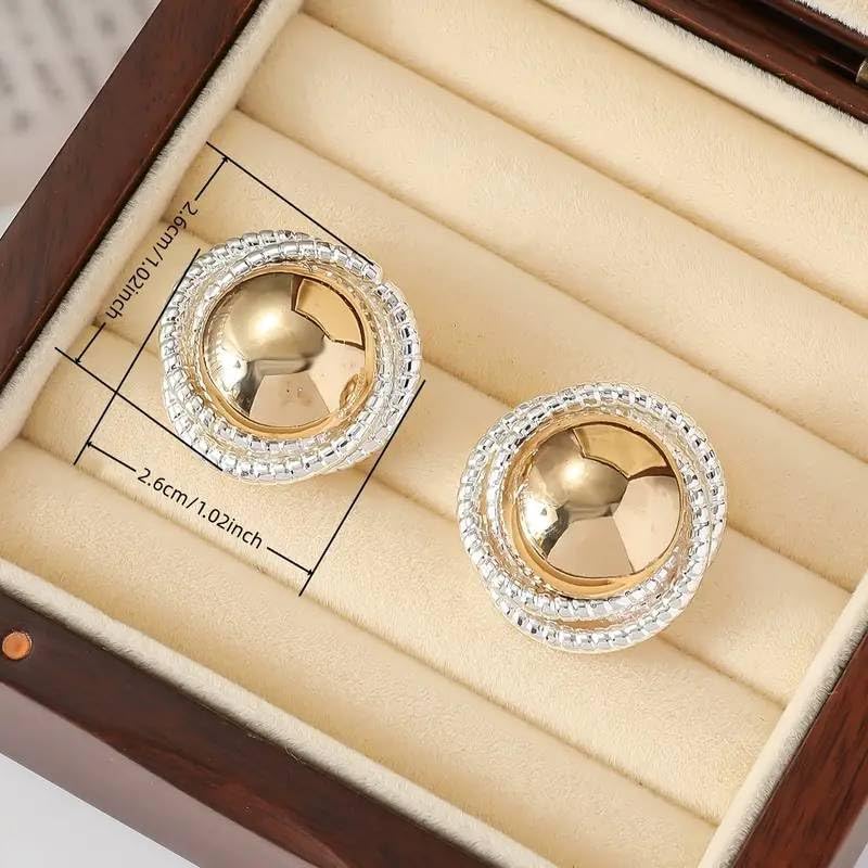 18K Gold Plated Vintage Gold Dome Stud Earrings for Women – Classic Round Textured Silver Border Statement Earrings, Retro Elegant Jewelry for Daily & Formal Wear - Image 4