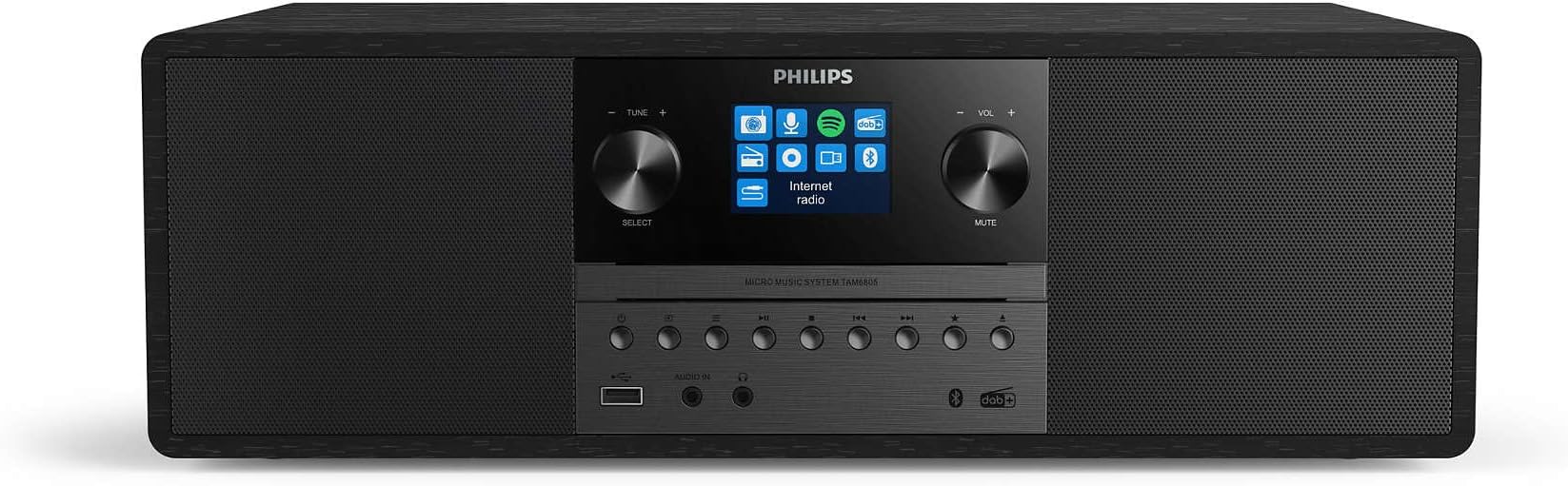 – Micro Music System TAM6805 50W All-in-One with Internet Radio, Bluetooth, Spotify Connect, USB, CD Player, DAB+, FM, Bass Reflex Speakers – Compact Audio System for Home, Office, or Kitchen