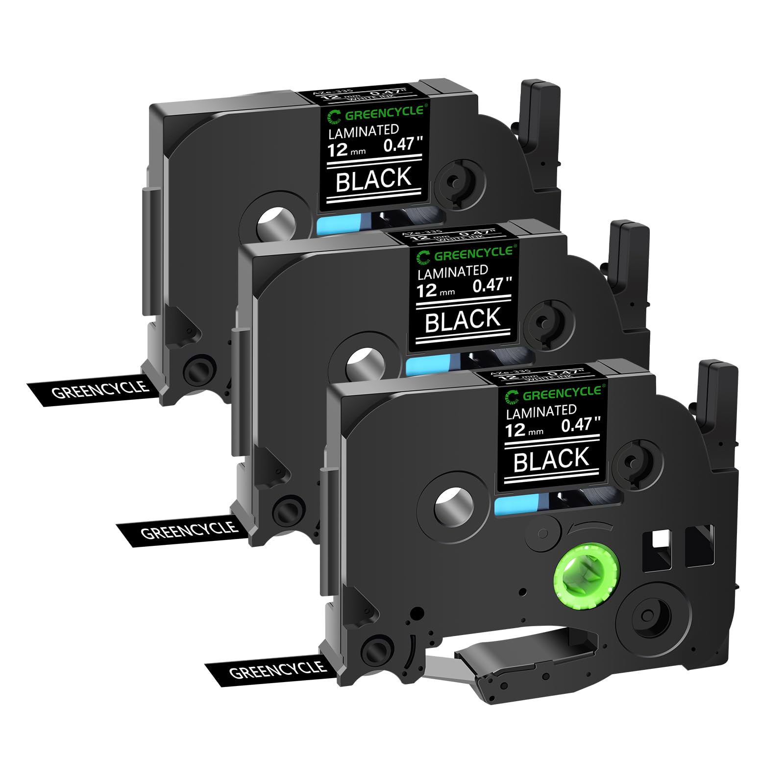 GREENCYCLE 3 Pack Label Maker Black Tape Compatible for Brother P-Touch TZe-335 Label Tape TZe335 TZ-335 TZe TZ 12mm 0.47 Laminated White on Black for