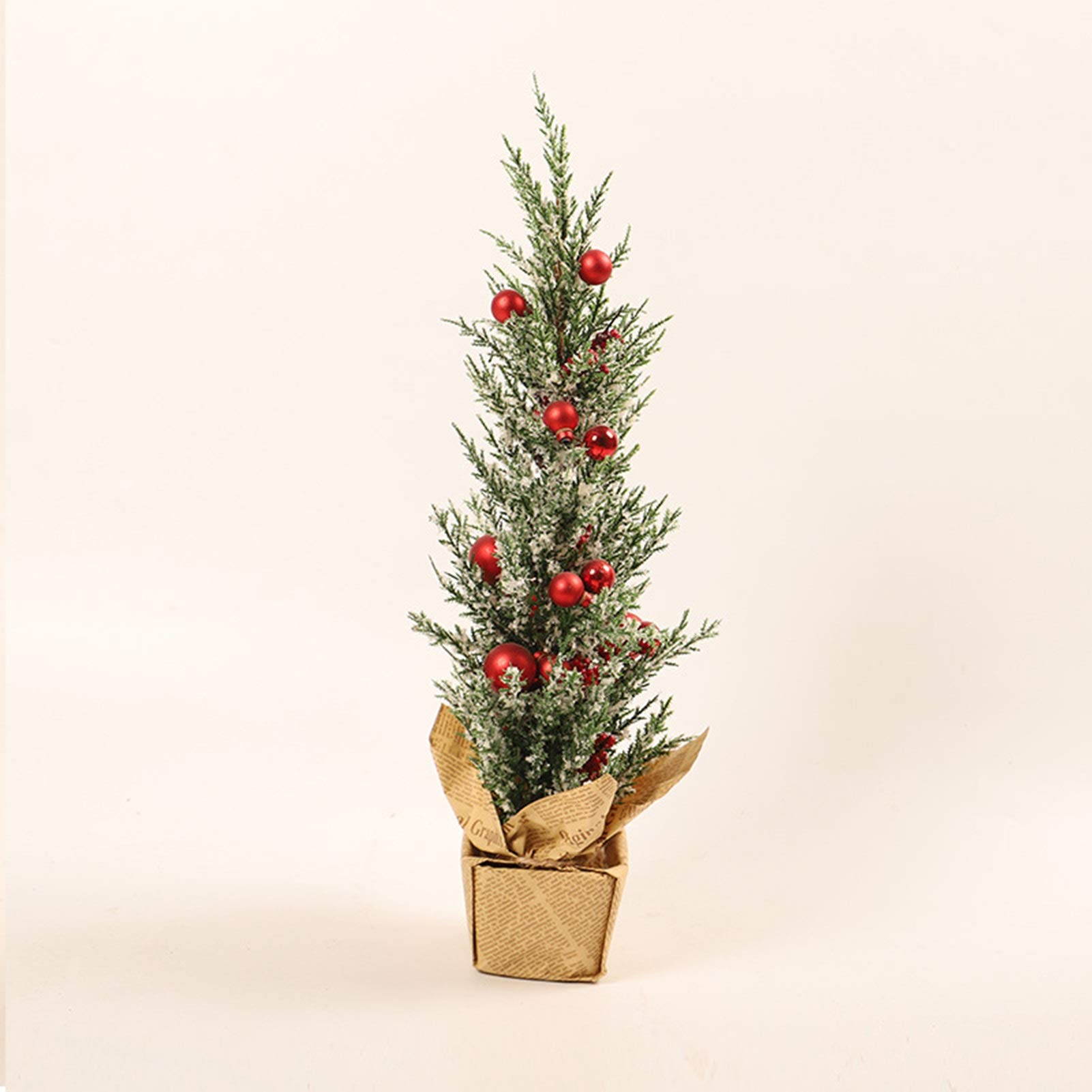 RENRUIRUI- Arbre De Noël Petit Arbre De Noël De Flocage en PE Décoré De Boules De Noël Rouges, for La Décoration De Table De Comptoir De Bureau À Domicile