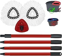 Vista 10 de Paquete de 2 cabezales de repuesto para trapeador giratorio, 1 base, asas de trapeador de hierro resistentes de 4 secciones compatibles con O Ceda