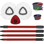 Mop Replace Heads Mop Handle and Mop Base Replacement for O Cedar EasyWring 1-Tank Spin Mop System, 2 Microfiber Mop Head Refills, 4-Section Iron Mop Handle 30-58in and 1 Mop Head Cover Set(No Bucket)