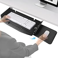 Vista 1 de Bandeja de teclado de acero sólido para debajo del escritorio, con plataforma giratoria para ratón de 360, estante para teclado deslizante, soporte