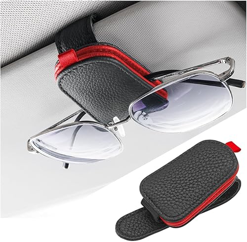 Soporte para lentes de sol para automóvil, de piel sintética, clip de montaje para lentes con cierre magnético, colgador de anteojos de automóvil y
