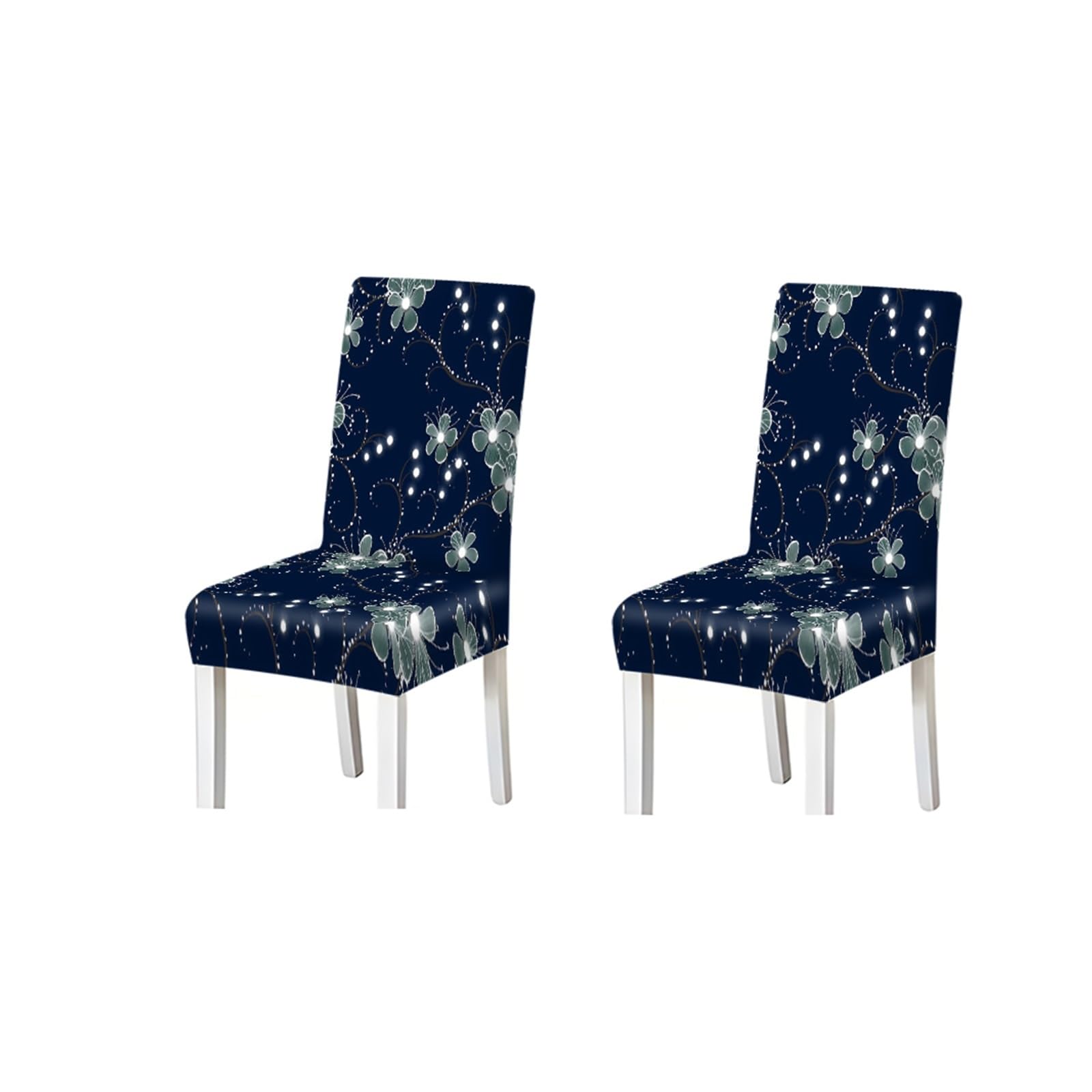 KXUAUV Navy Floral Chair Covers Set Of 2/4/6, Luxury Stretch Dining Chair Slipcovers With Sparkling Vine Print Seat Protectors for Restaurant Hotel Party(2PCS Chair cover)
