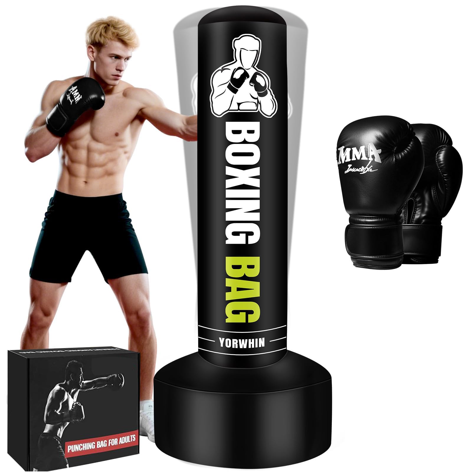 YORWHIN Aufblasbare Boxsack Erwachsene, Boxsack Stehend Freistehende Kickboxsäcke Ausrüstung für das Training MMA Muay Thai Fitness zu verwenden