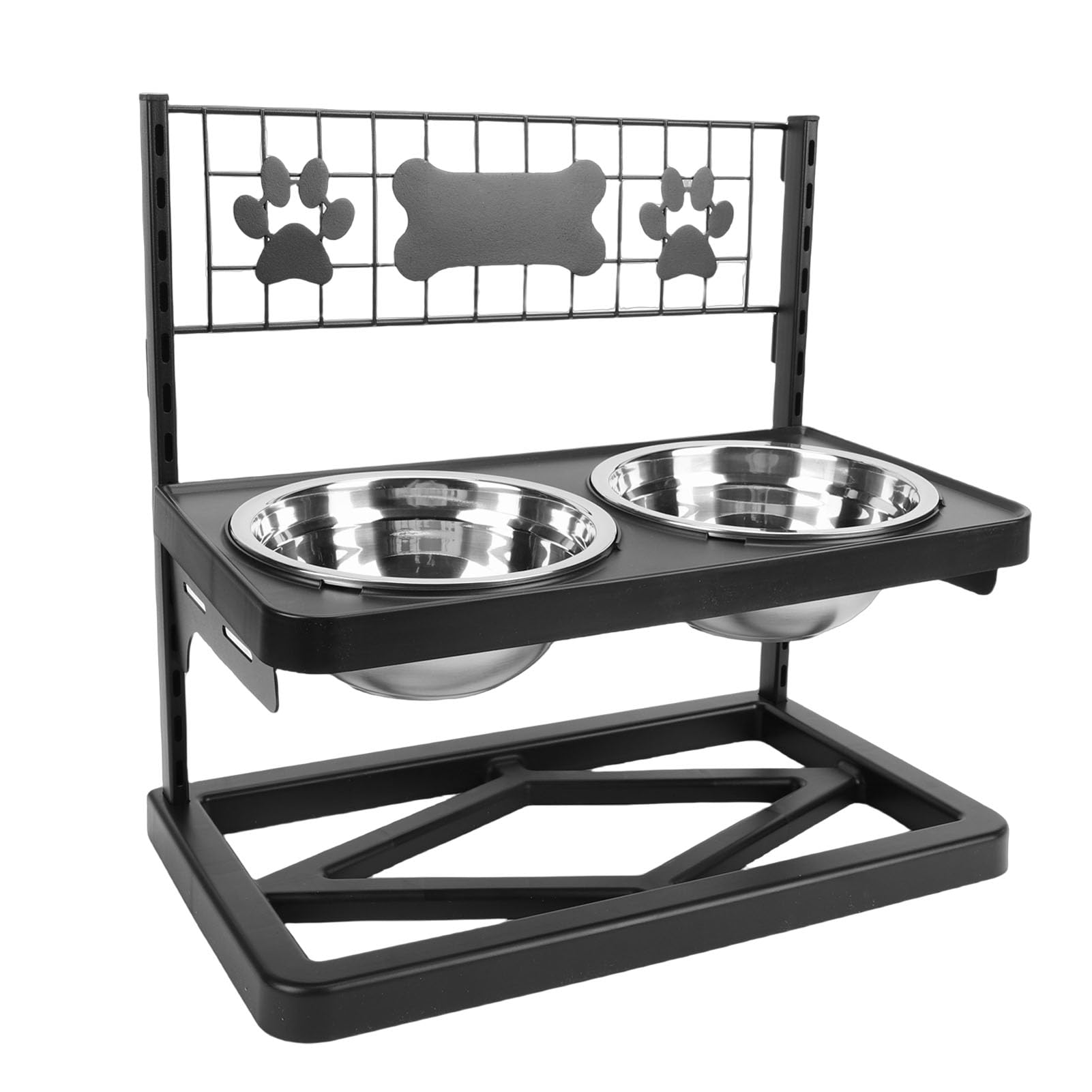Yctze Soporte Elevado para Comederos de Perros con Altura Ajustable, Soporte Elevado con 2 Cuencos de Acero Inoxidable, Hierro Resistente a la Corrosión, Doble Desmontable
