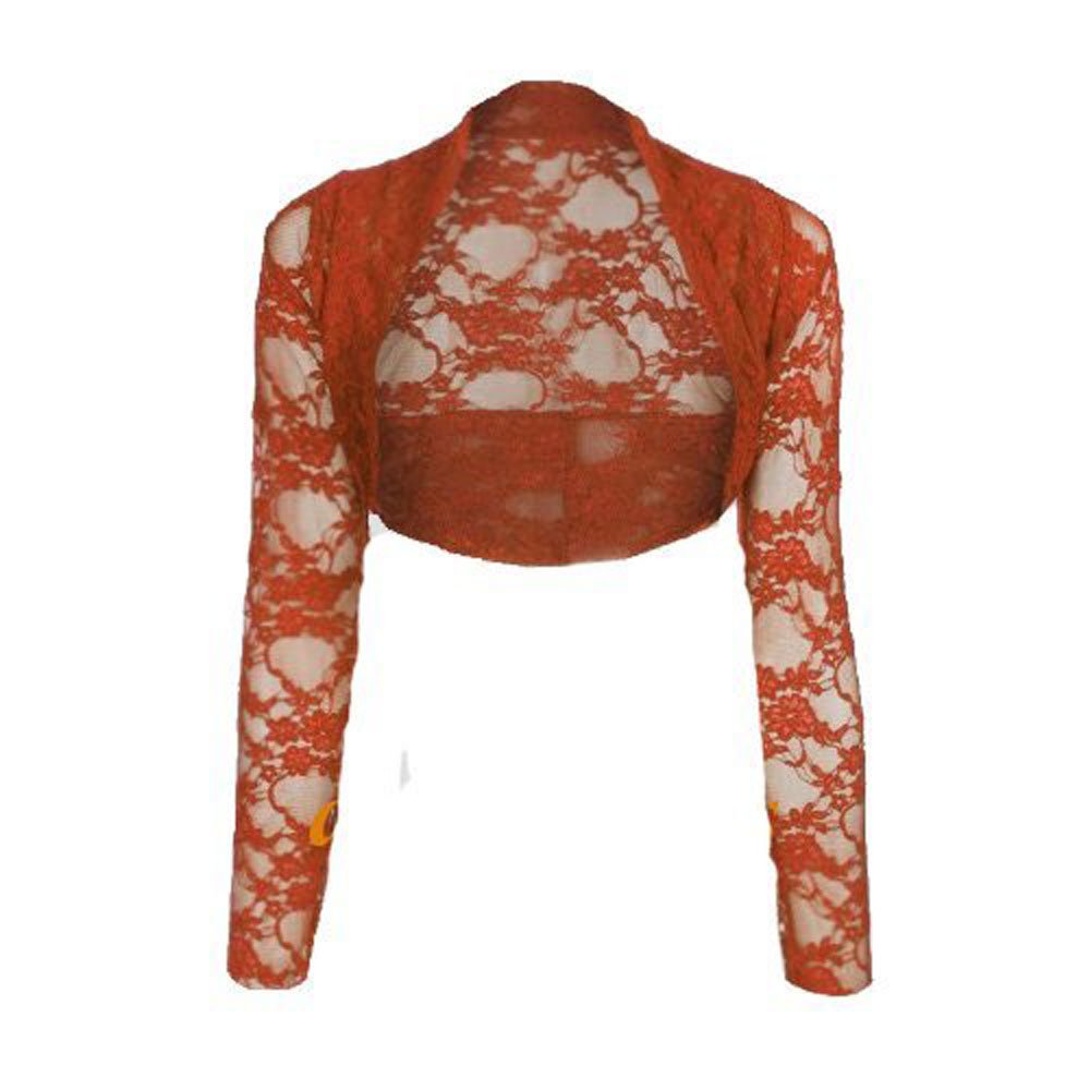 Divadames Womens Cropped Lace Shrug Ladies Bolero Rust Size L/XL (UK 14-16)