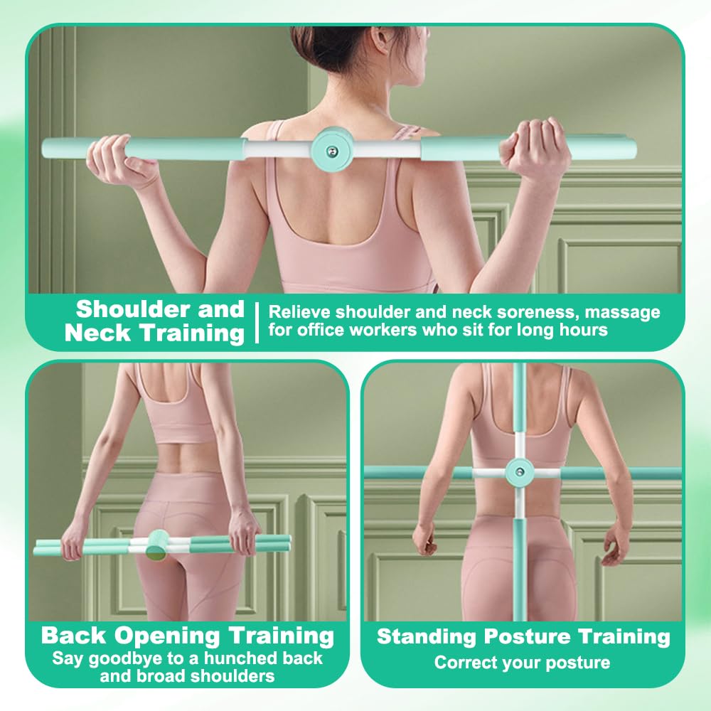 Barre de Yoga 360° Rotation Bâton Pilates pour Correction de Posture et Étirements