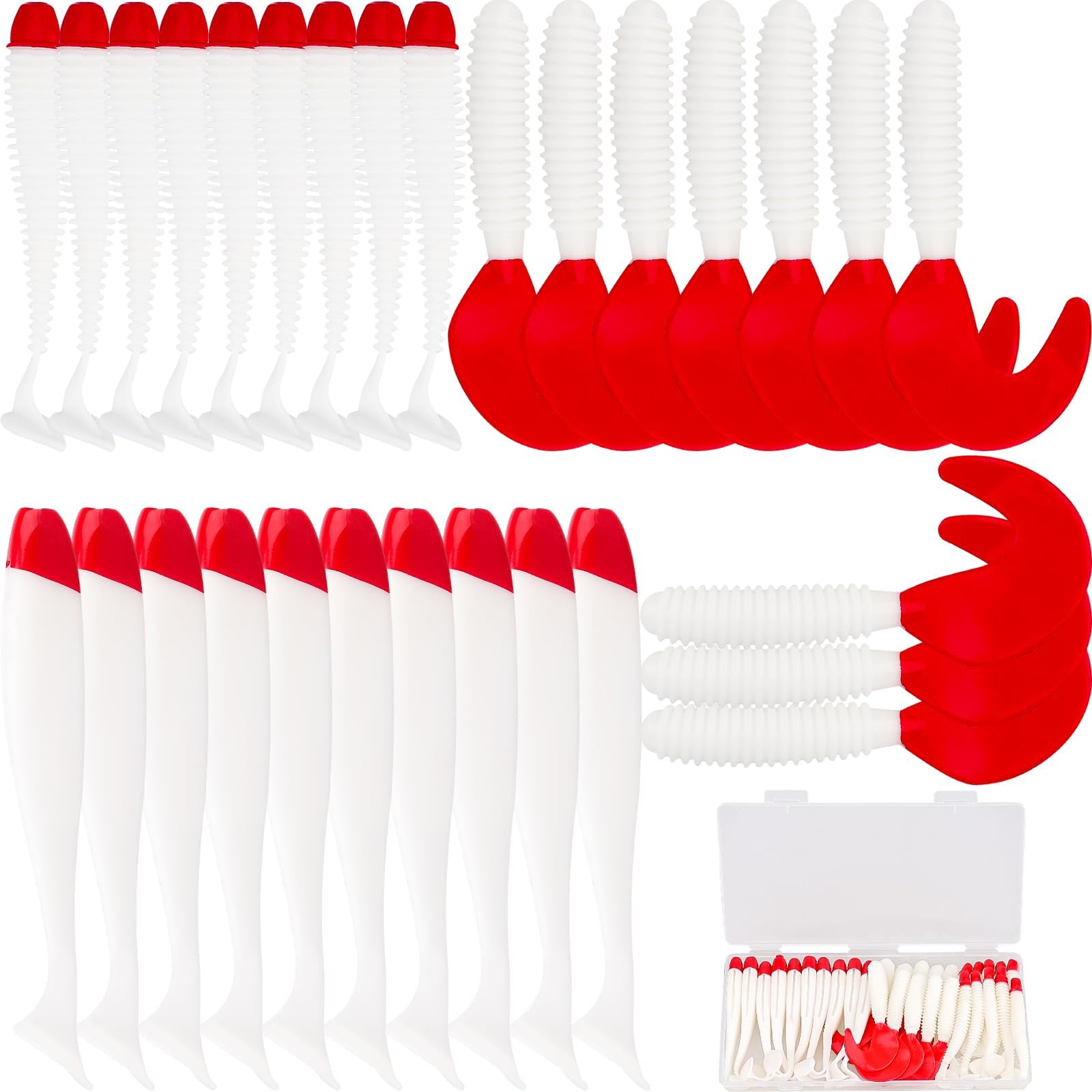 30pcs Soft Plastic Fishing Lures Paddle Tail Swimbaits Soft Baits Lure for Bass Crappie Trout Shad Freshwater Saltwater Fishing Mixed 3.6 Inch 4.5 Inch Swim Bait Kit with Box