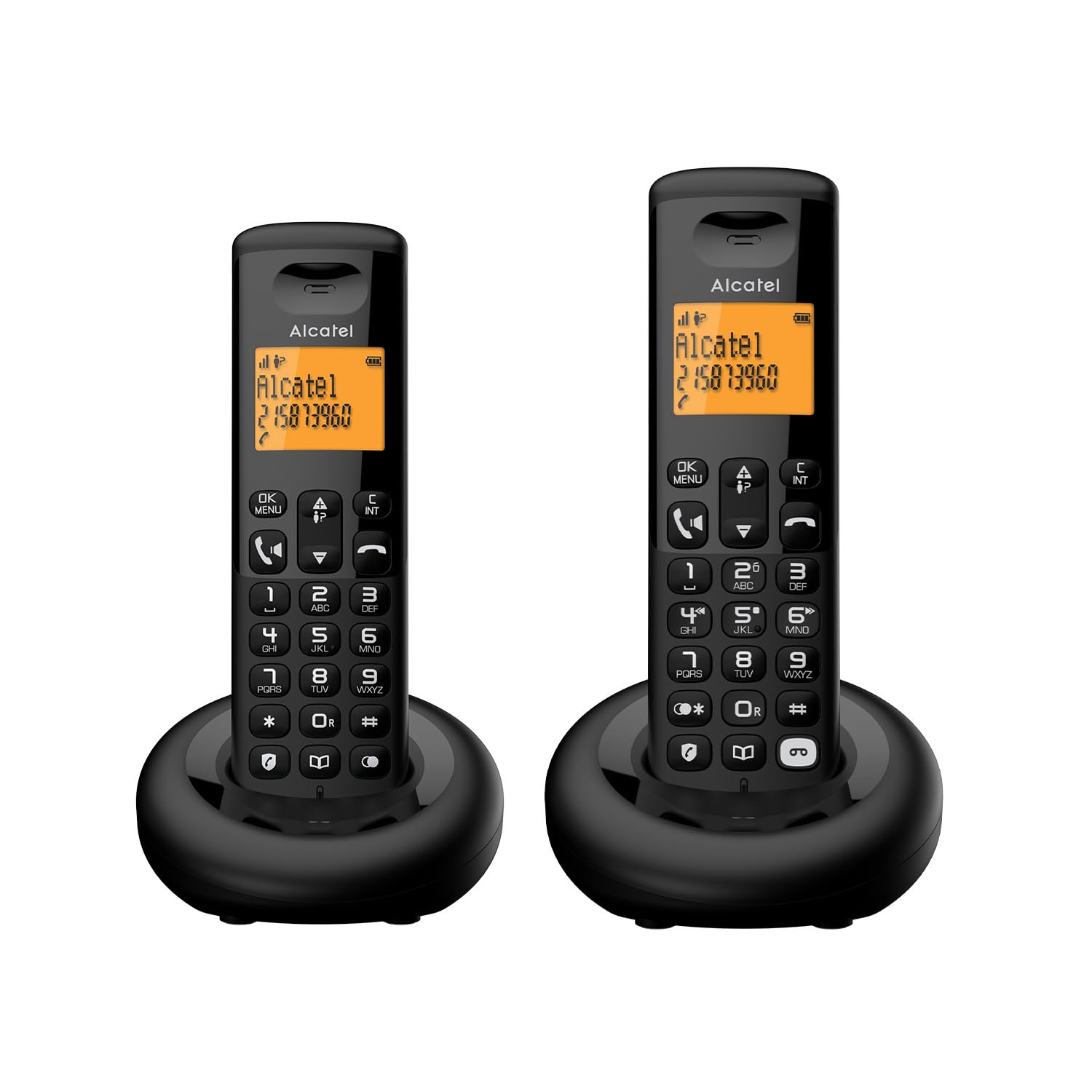 ALCATEL E260 S. Voice Dúo- Teléfono inalámbrico DECT con contestador automático -Diseño Compacto - Gran Pantalla retroiluminada - Manos Libres - Bloqueo de Llamadas no deseadas - 2 terminales - Negro