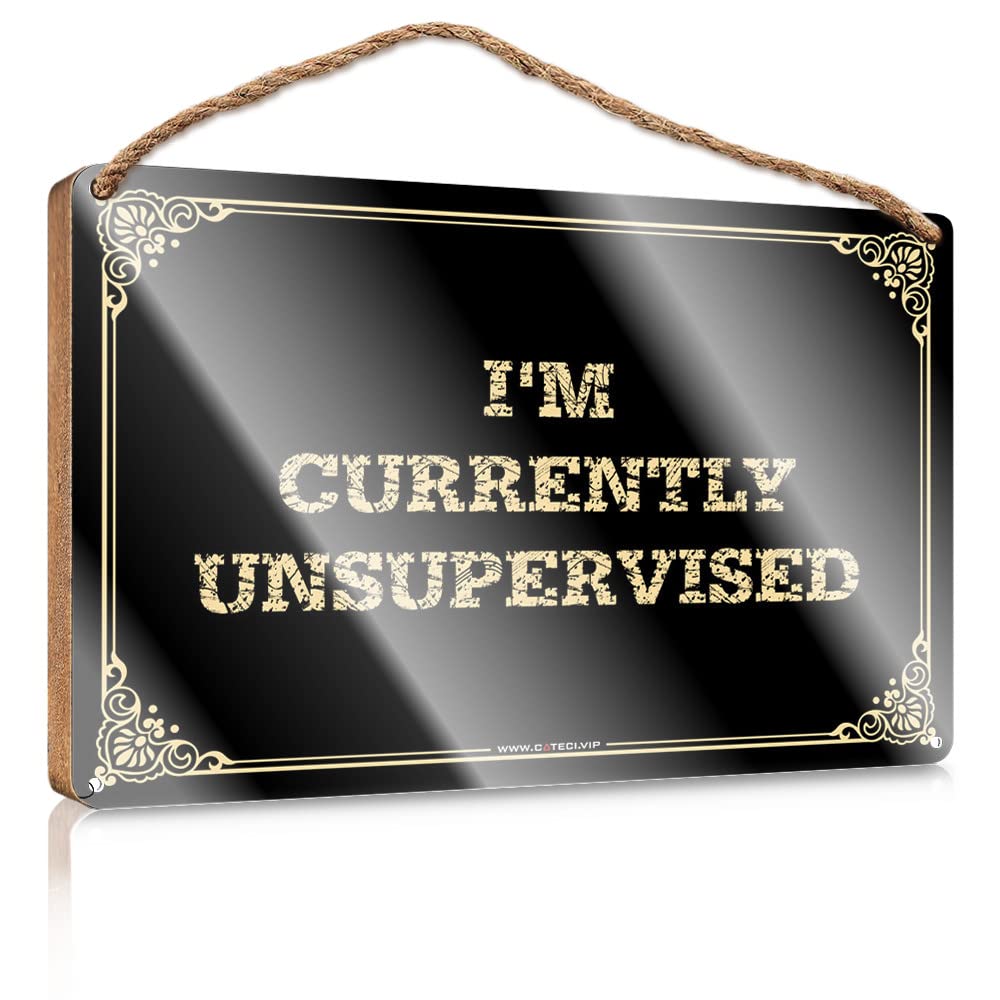 MAHQPZXSF Wood Sign With Sayings I'M Currently Unsupervised Wooden Sign Kitchen Wall Art Vintage Room Decor(23X35CM)