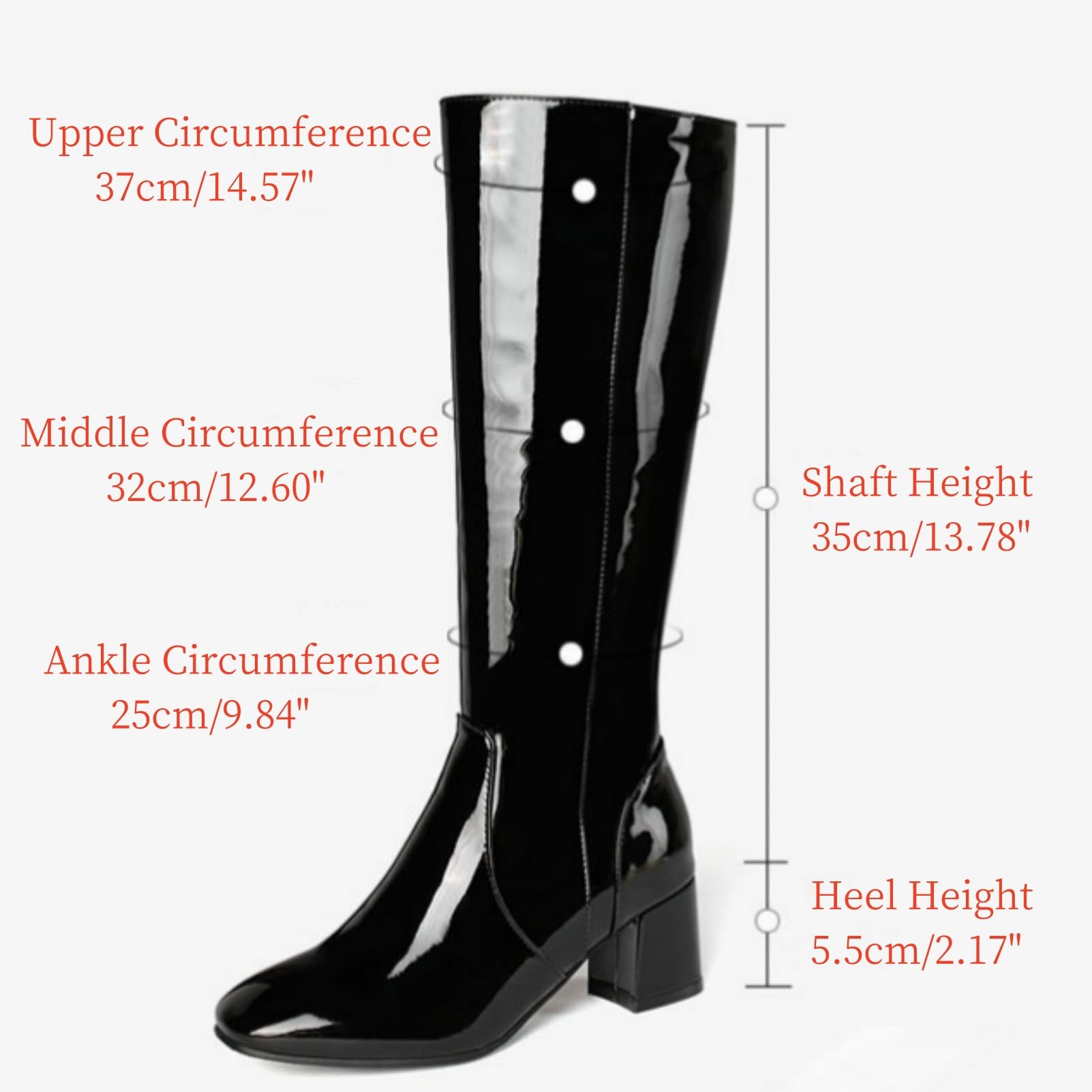 ANUFER Damen Lackleder Kniehoch Gogo Stiefel Klobiger Absatz Seitlicher Reißverschluss Disco-Stiefel
