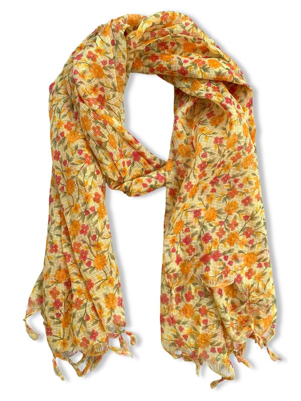 akshadeep Rajasthani Women's Poly Winter Yellow Floral Print Kota Doria Checkered Dupatta chunni (AM Kota chek yellow flower new)-picture-11