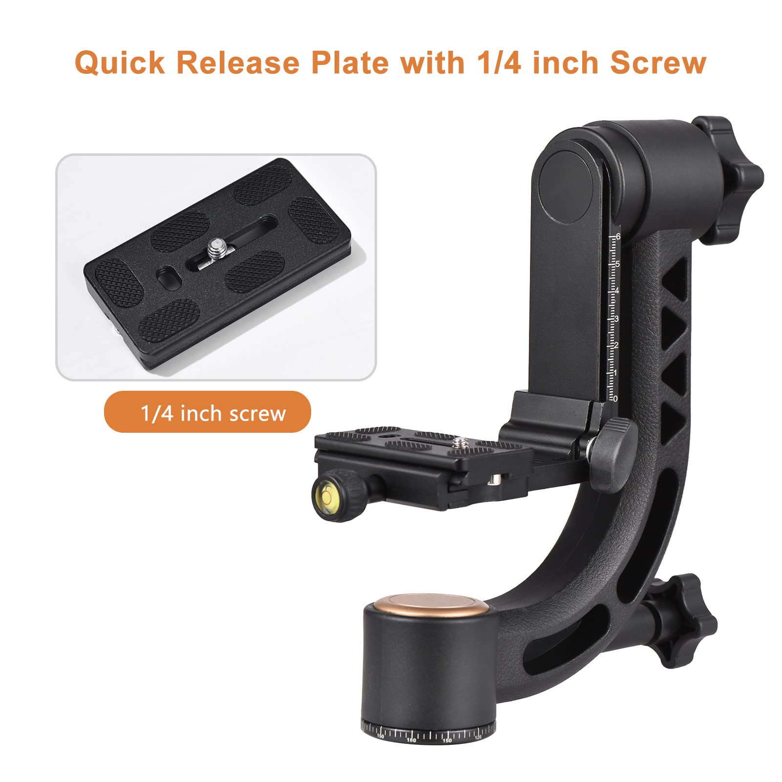 Andoer Testa per treppiede panoramica, Heavy Duty a 360°, in lega di alluminio, con vite da 1/4", piastra a sgancio rapido, per fotocamere DSLR, portata 15 kg