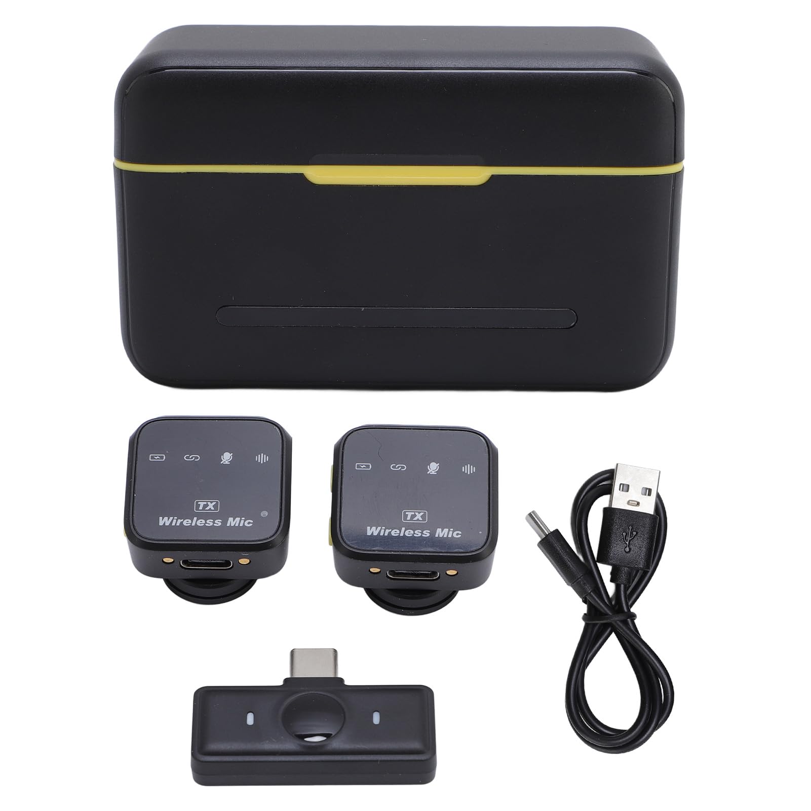 Micrófono Lavalier Inalámbrico, Micrófono Lavalier Profesional 2.4G con Estuche de Carga 2 TX 1 RX para Transmisión en Vivos Grabación de Video Karaoke