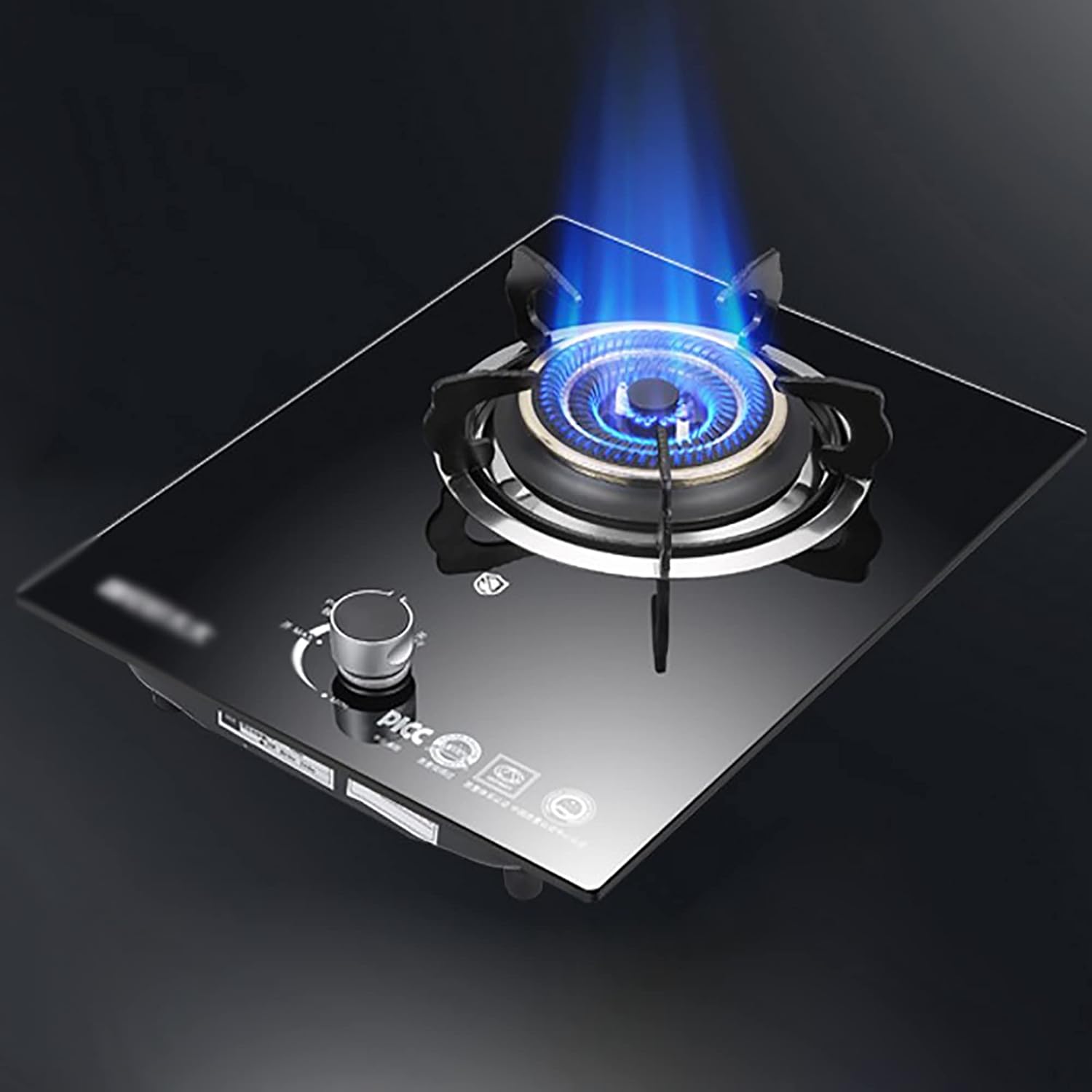 Burners Gas Hob gas hob 33CM Built-in Kitchen Stove，Stainless Steel/Black tempered glass 1-Zone Hob，for Warming, Cooking, Boiling, Frying, Simmering [Energy Class A](Black,LPG)