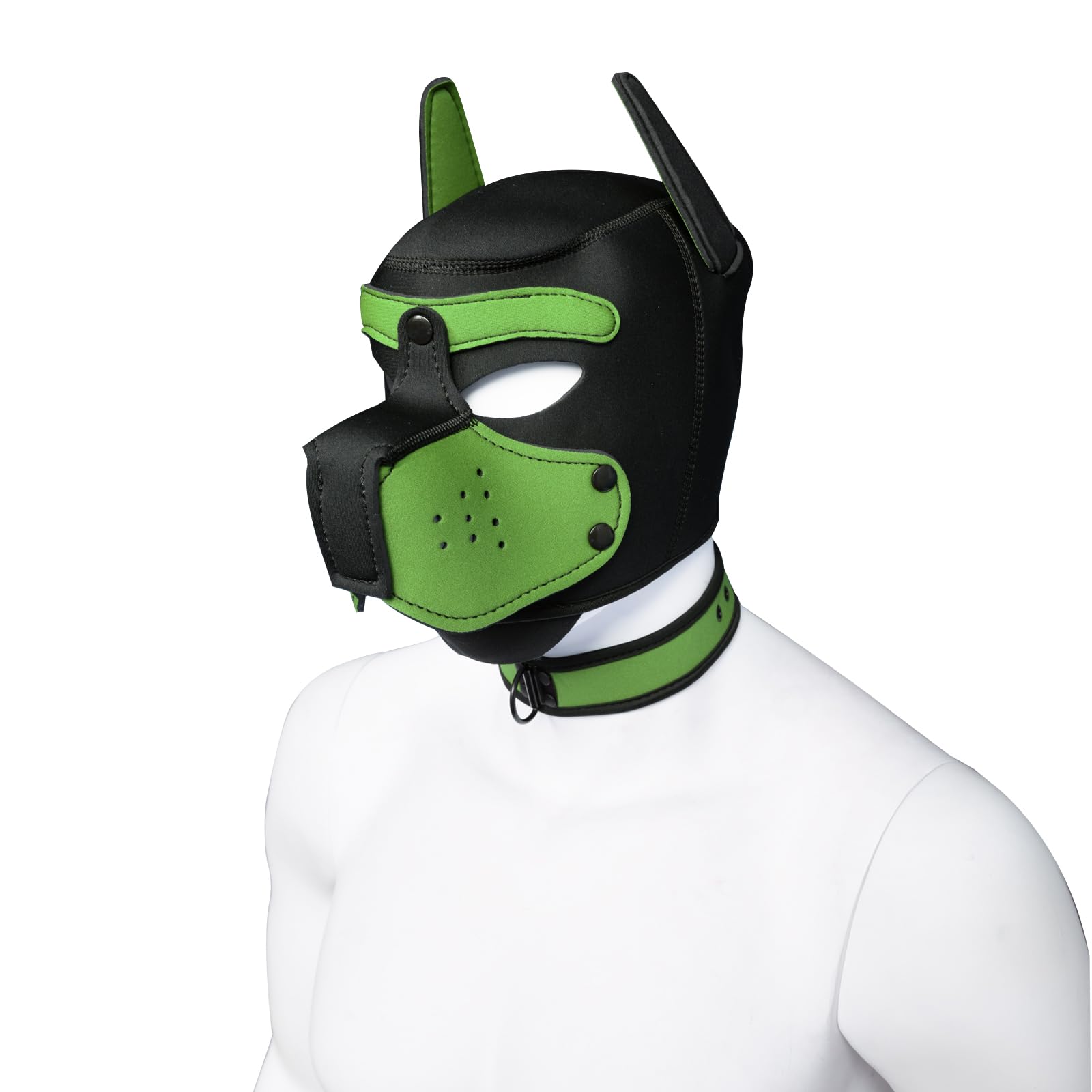 Cagoule pour chiot en néoprène avec muselière et collier amovibles, visage complet pour chien (9 couleurs) (vert)