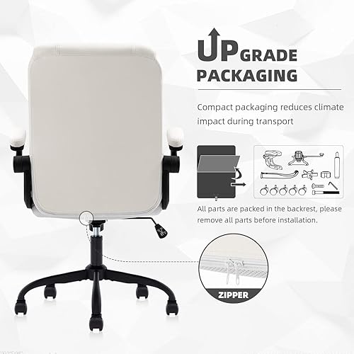Miniatura 5 de YAMASORO Silla ejecutiva de oficina blanca con respaldo alto para escritorio de oficina con ruedas y brazos abatibles silla de computadora de cuero