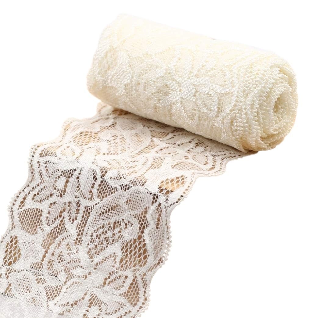 Cinta elástica con estampado Floral de LICRA con adorno de encaje de 8cm for envolver lazos for el pelo de boda(Navy Blue)