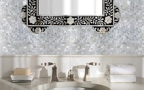 Miniatura 6 de MOP Shell - Mosaico de mosaico de madreperla para despegar y pegar, para sala de estar, fondo, pared y cocina, 12 x 12 pulgadas, color blanco