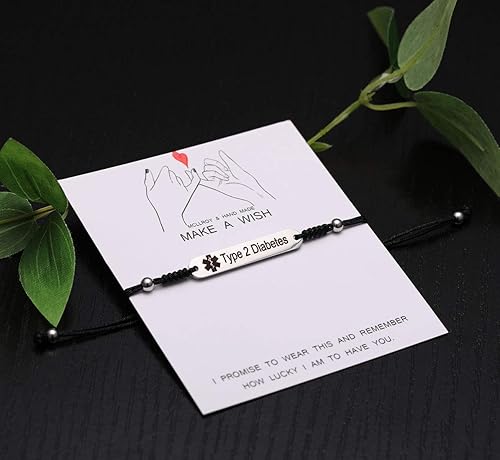 Miniatura 5 de JF.JEWELRY Pulseras de identificación de alerta médica para mujer  Pulsera de identificación pregrabada tipo 1 tipo 2 diabetes epilepsia antisangre