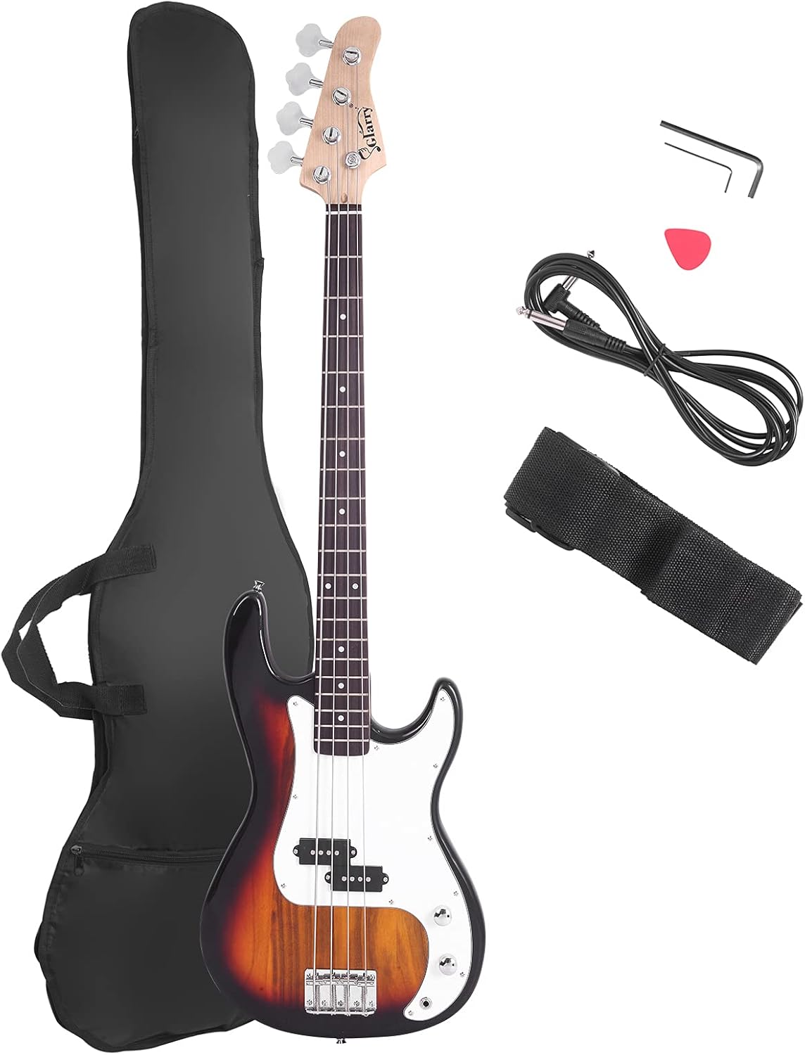 Glarry Electric Bass Guitar Full Size 4 String Rosewood Basswood Fire Style Exquisite Burning Bass (Sunset)