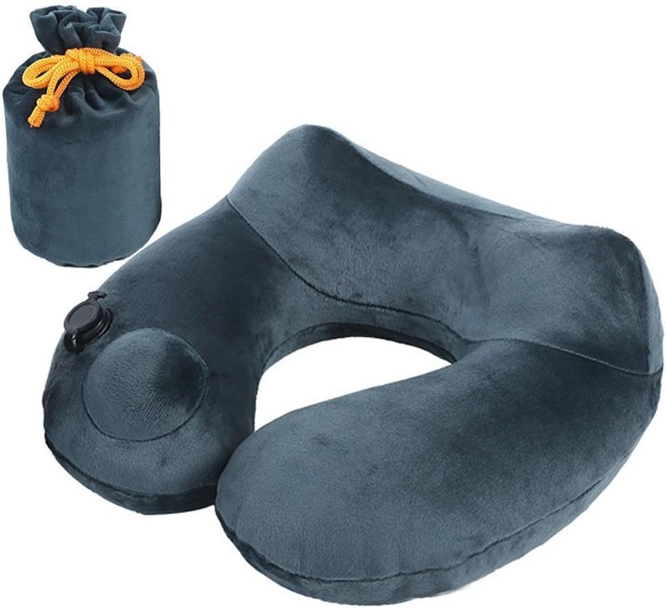 Inflatable Travel Neck Pillow with Finger Press to Inflate and Deflate For Airplane, Office and Camping without Air Leak + Free Ebook to Protect Your Neck By RelComfo
