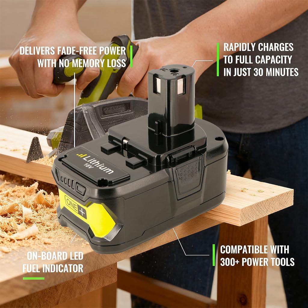 2Pack 4000mAh Battery Charger P108 Replacement for Ryobi 12V-18V ONE+ Lithium, NI-CD & NI-MH Battery and P117 Charger Combo CompatibleP102 P103 P104 P105 P107 P109 Cordless Tool