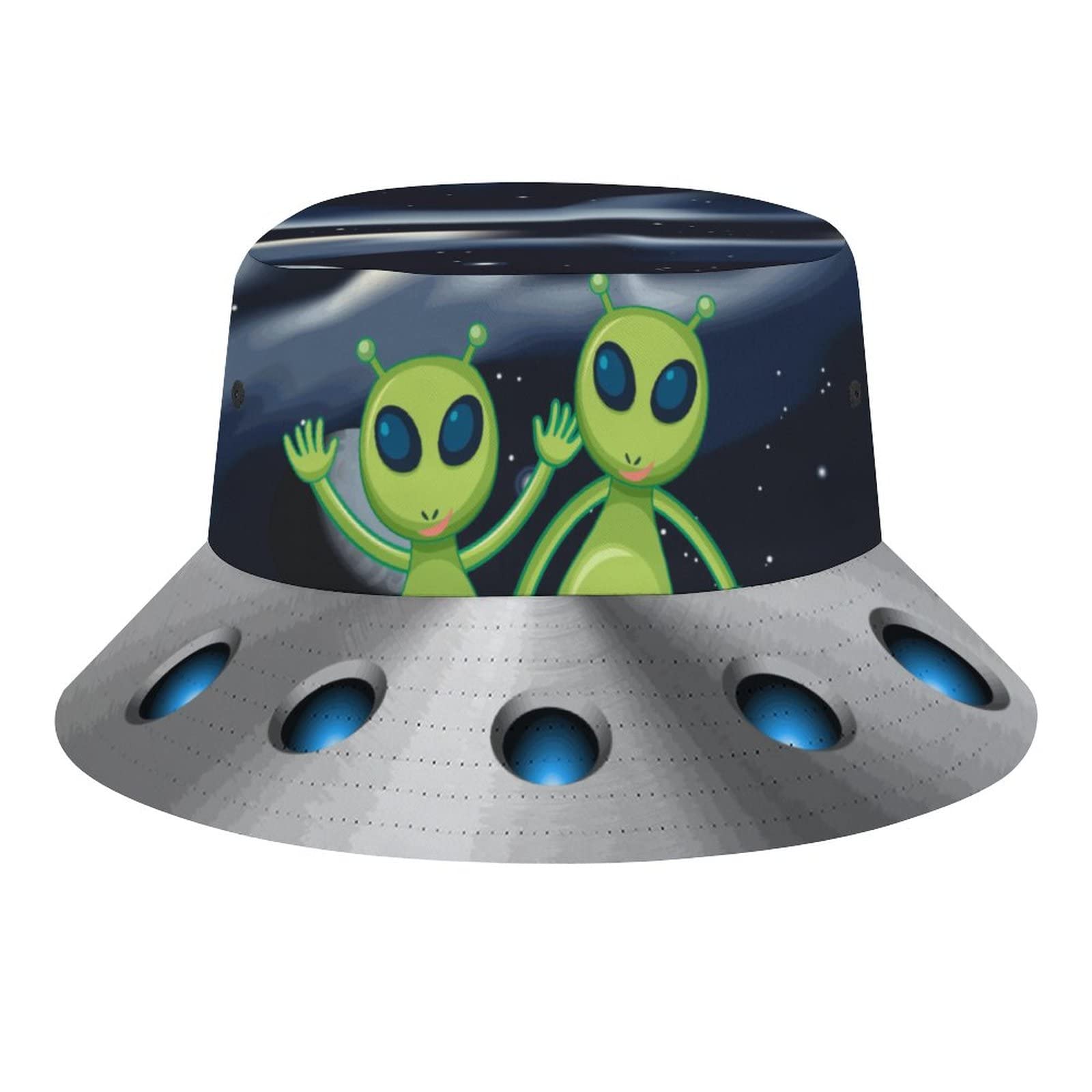 Bucket Hat Space Spacecraft UFO Trippy Alien Fashion Unisex Packable Travel Sun Caps Teens Women Men Novelty Outdoor Hats