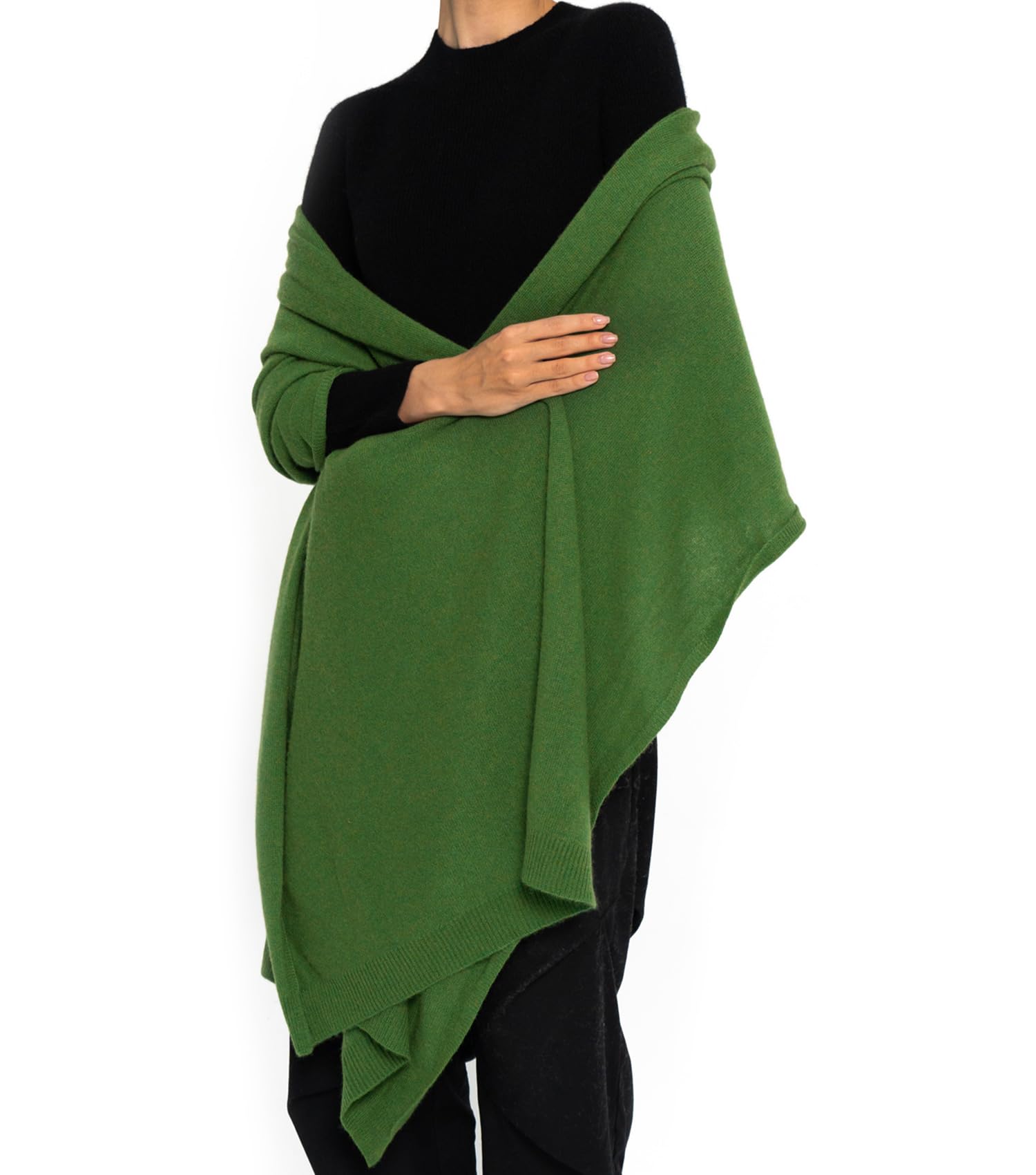 ENETIX Women's Cashmere Wool Oversized Shawl Wrap, Solid Color Pashmina Ultra Soft Stole Scarf for Women with Gift Box, Green, One sized