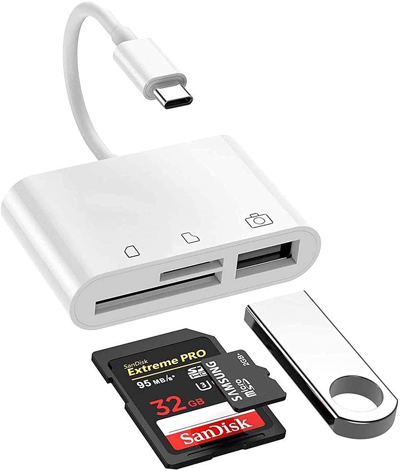 USB C to SD Card Reader, Micro SD Memory Card Reader,Compatible with iPad Pro, MacBook Pro/Air, Chromebook, 3-in-1 USB Camera Card Reader Adapter for XPS, Galaxy S10/S9 and More USB C Devices