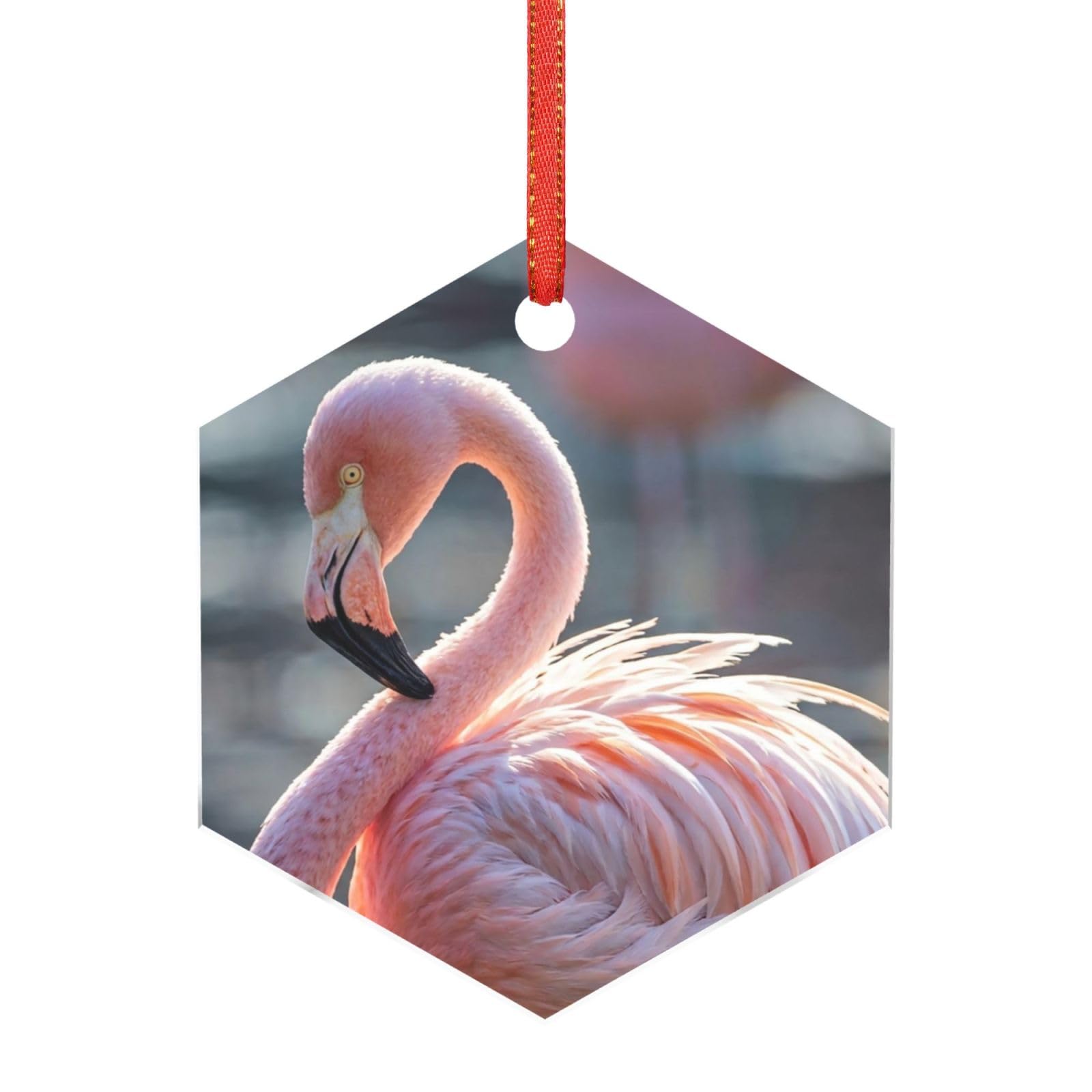 Acrylic Ornament Christmas Tree Decoration Clear Round Pendant with Red Ribbon Flamingo Christmas Ornaments Indoor Outdoor Hanging Acrylic Pendants for Xmas Party Decor