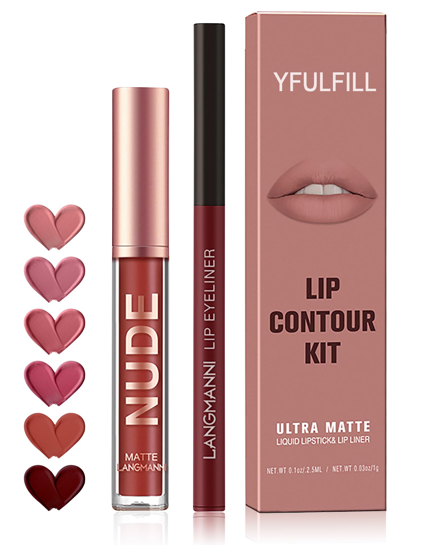 YFULFILL 2-in-1 Matte Liquid Lipstick & Plumping Lip Liner Set,Waterproof Long-lasting Lipstick Lip Color Dark Red