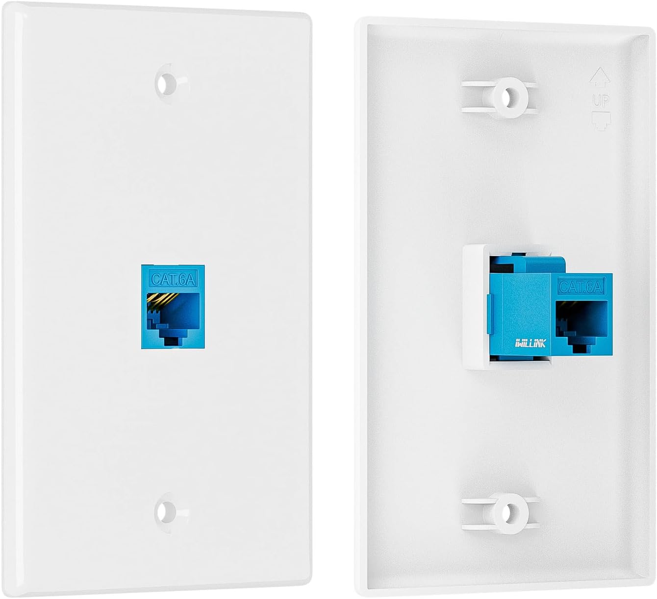 iwillink 10Gbps Ethernet Wall Plate CAT6A, 2-Port Keystone Wall Plate and Jack Outlet, RJ45 Wall Plates with Single Gang Low Voltage Mounting Bracket - 10 Pack, Blue