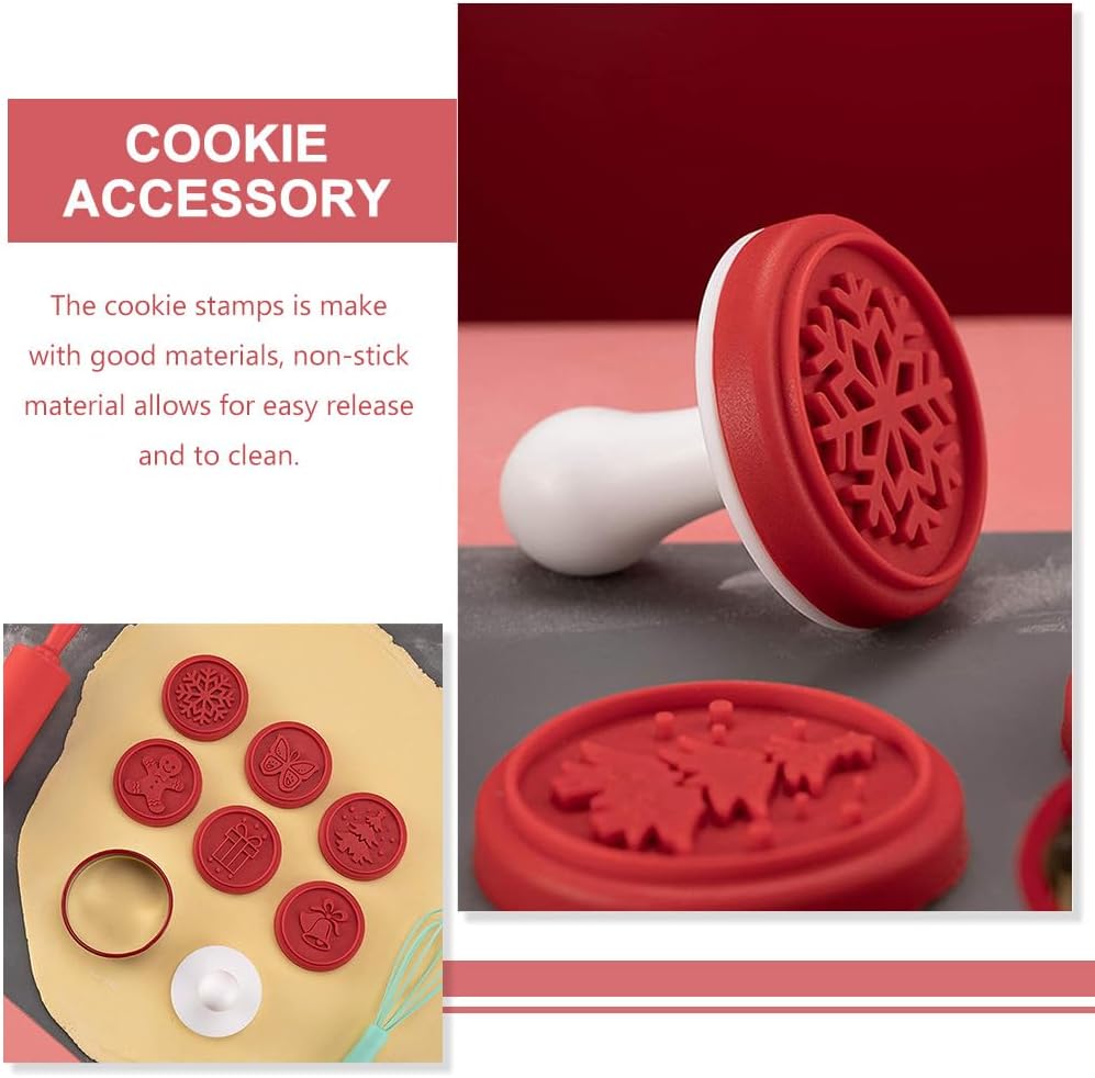 Luxshiny Cute Silicone Christmas Cookie Stamps Set, Premium Embossing Mold for Baking, 6 Stamps of Set