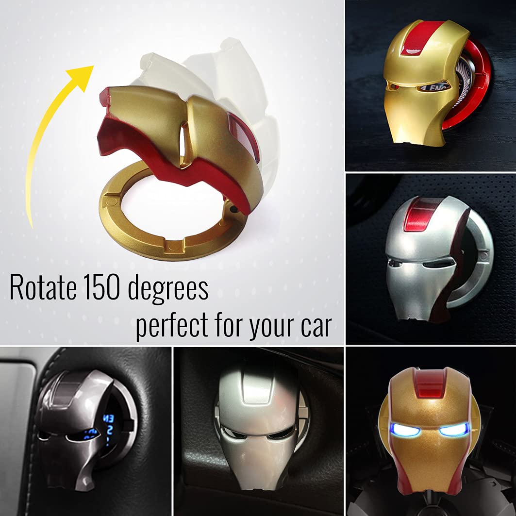 Push Start Button Cover with Pre-Pasted Tape,Zinc Alloy Metal,Great Iron Man Gifts for Men (Golden red)