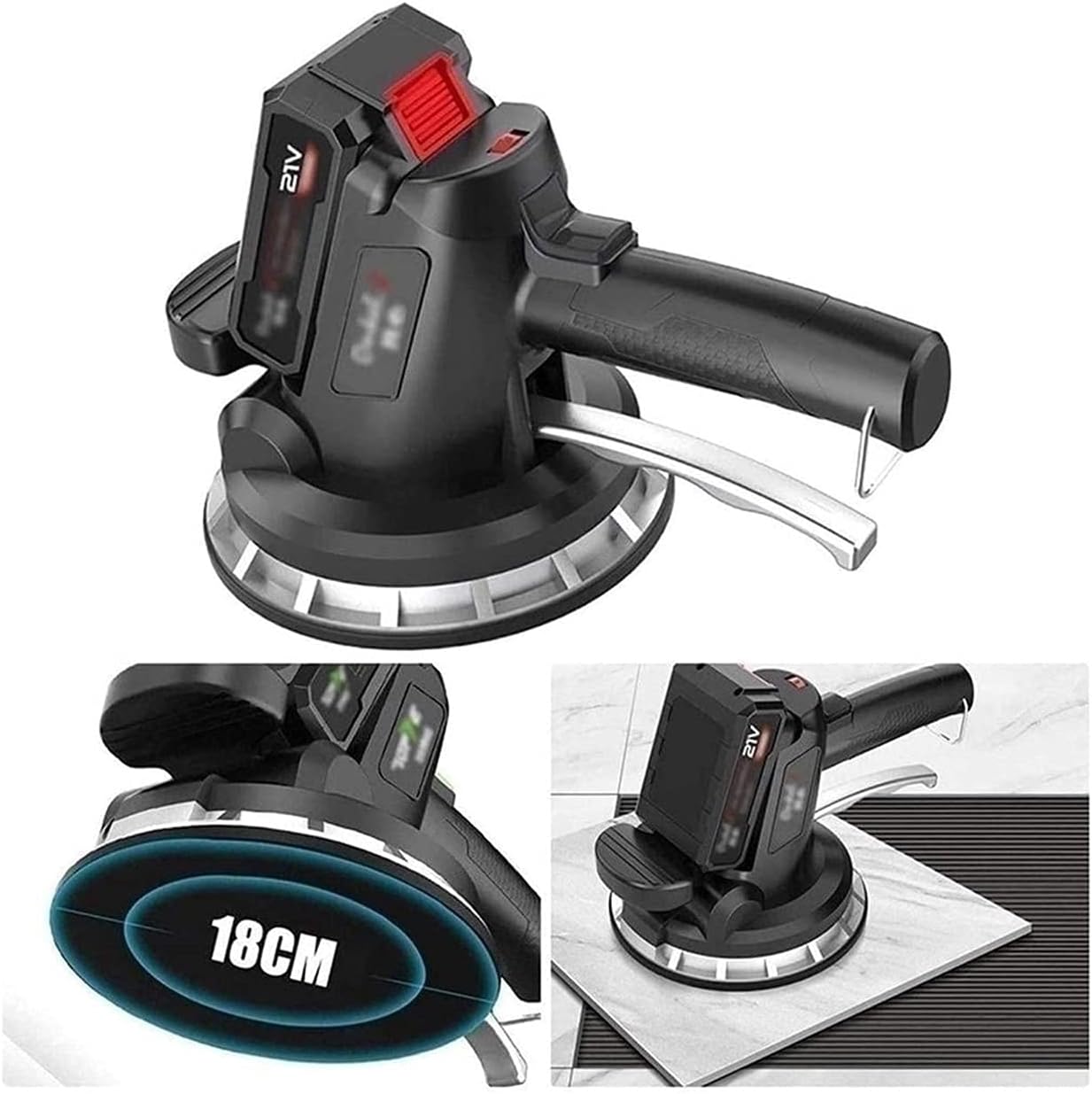 Yokbeer Tile Laying Machine, Electric Tiler Vibration Tool, Automatic Floor/Wall Tile Leveling Machine, Maximum Adsorption 320kg, Large Capacity Lithium Battery (Color : Two lithium batteries)