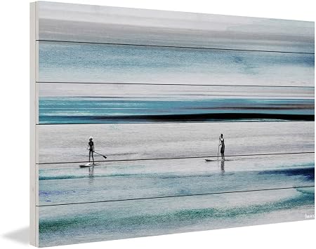 Parvez Taj Beach Paddling Painting Print on White Wood USA Multi 24 x 16